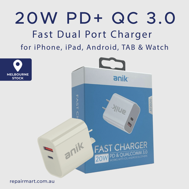 Anik 20W PD USB C Wall Charger Dual Port Fast Quick QC 3.0 Power Adapter